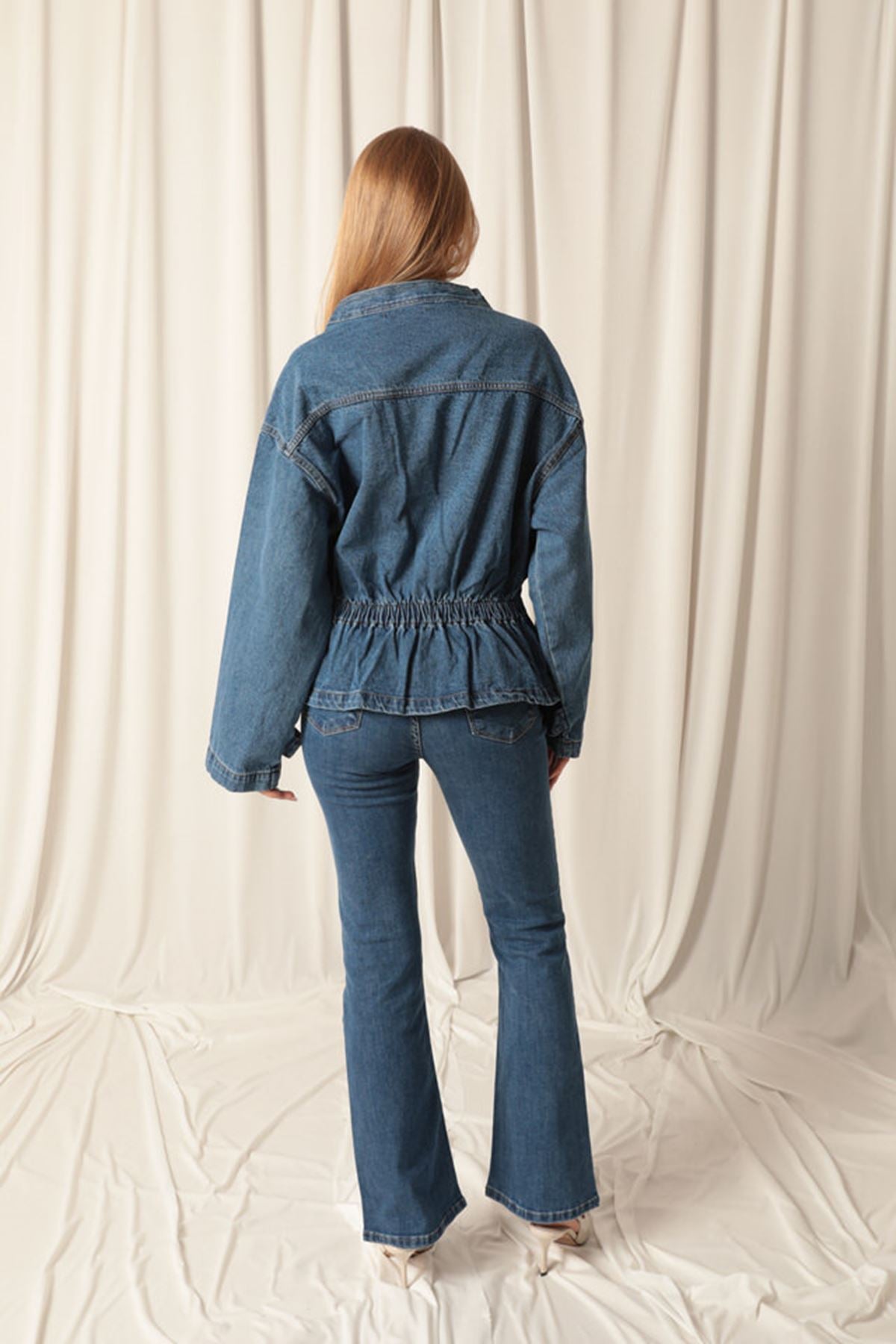 Oversize Beli Lastikli Denim Ceket