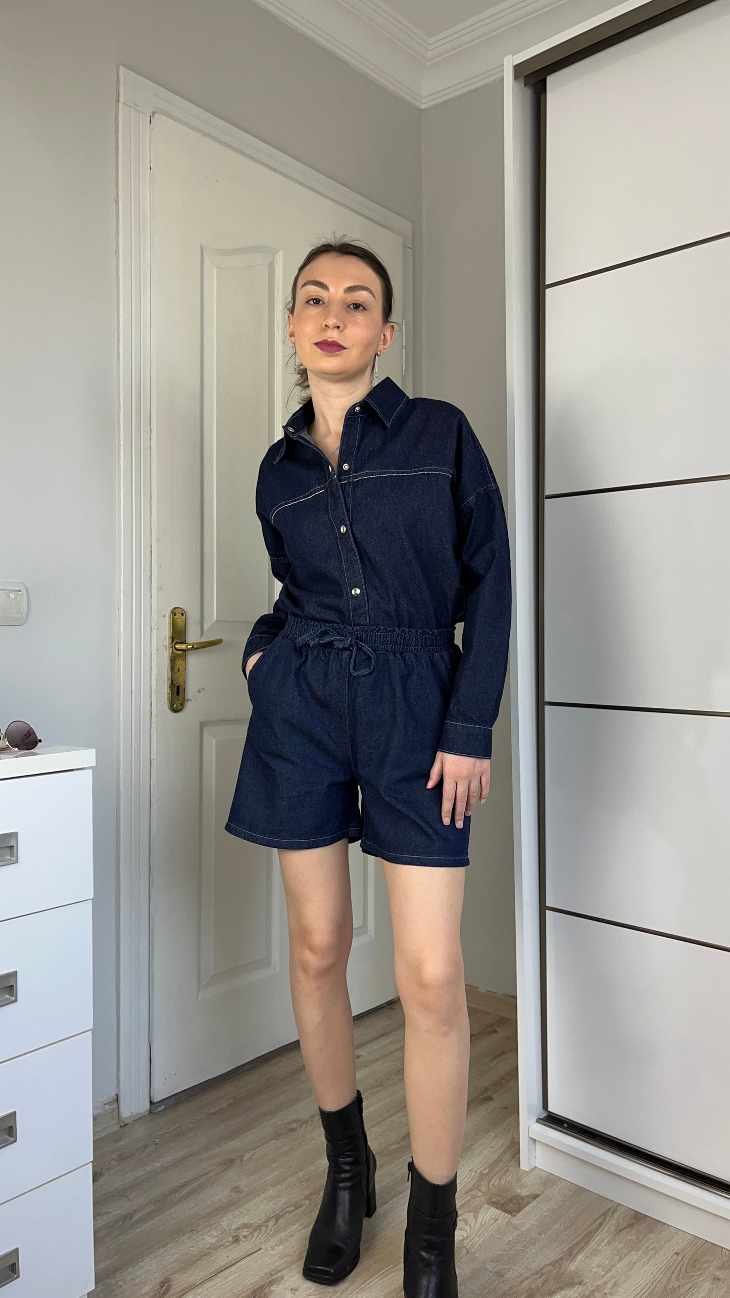 Denim Gömlek Şort Takım