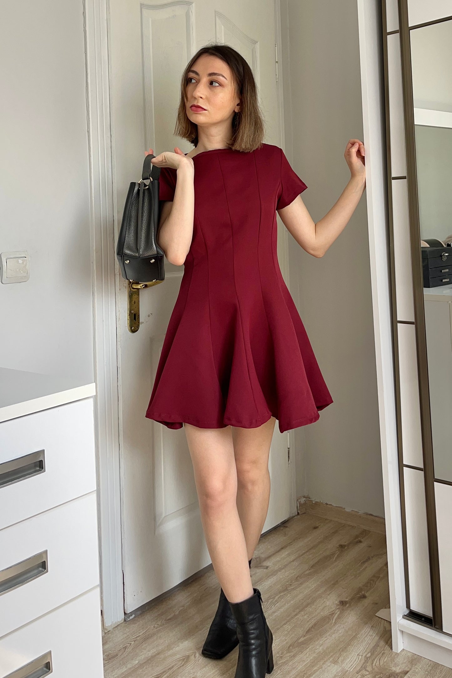 Volanlı Bordo Elbise