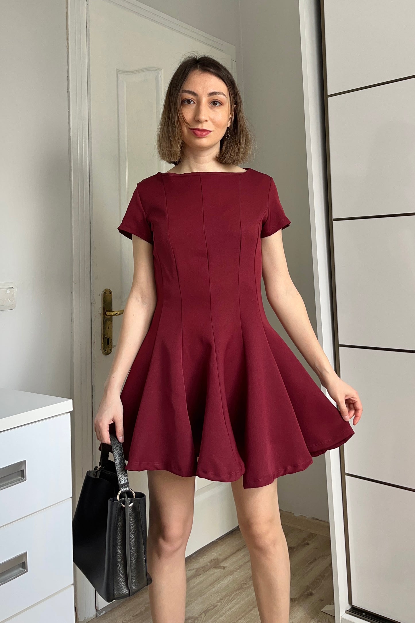 Volanlı Bordo Elbise