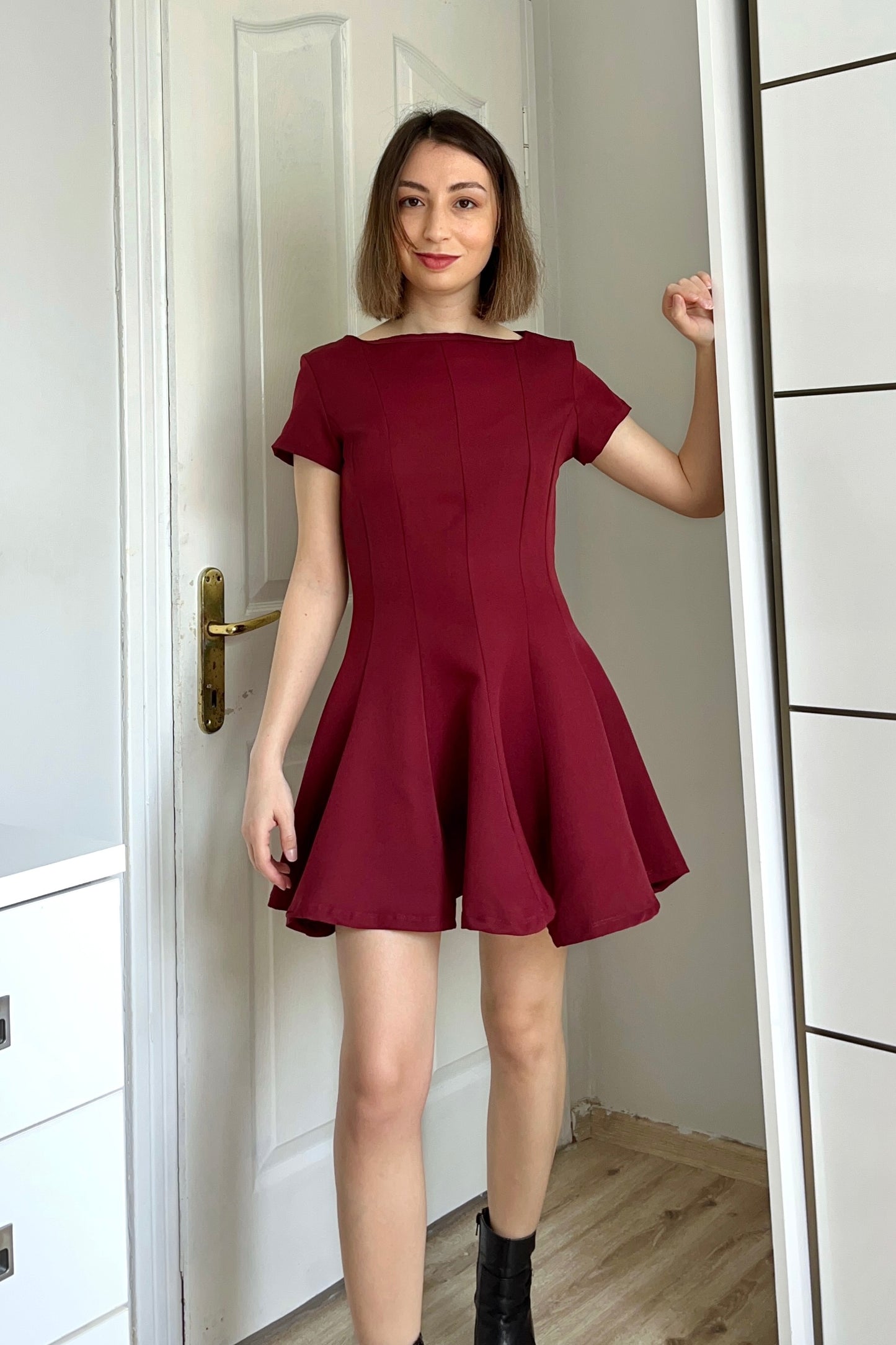 Volanlı Bordo Elbise