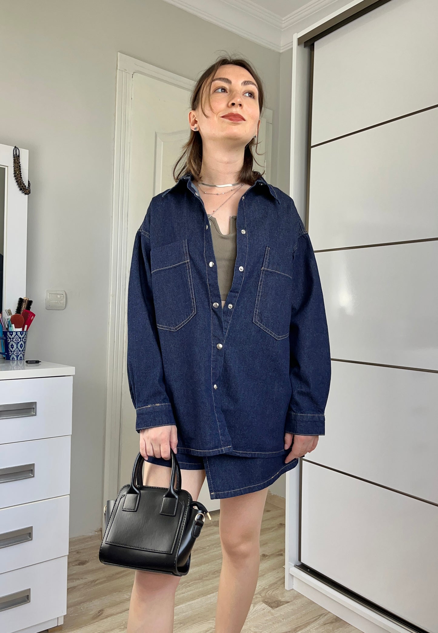 Denim Gömlek Şort Etek Takım