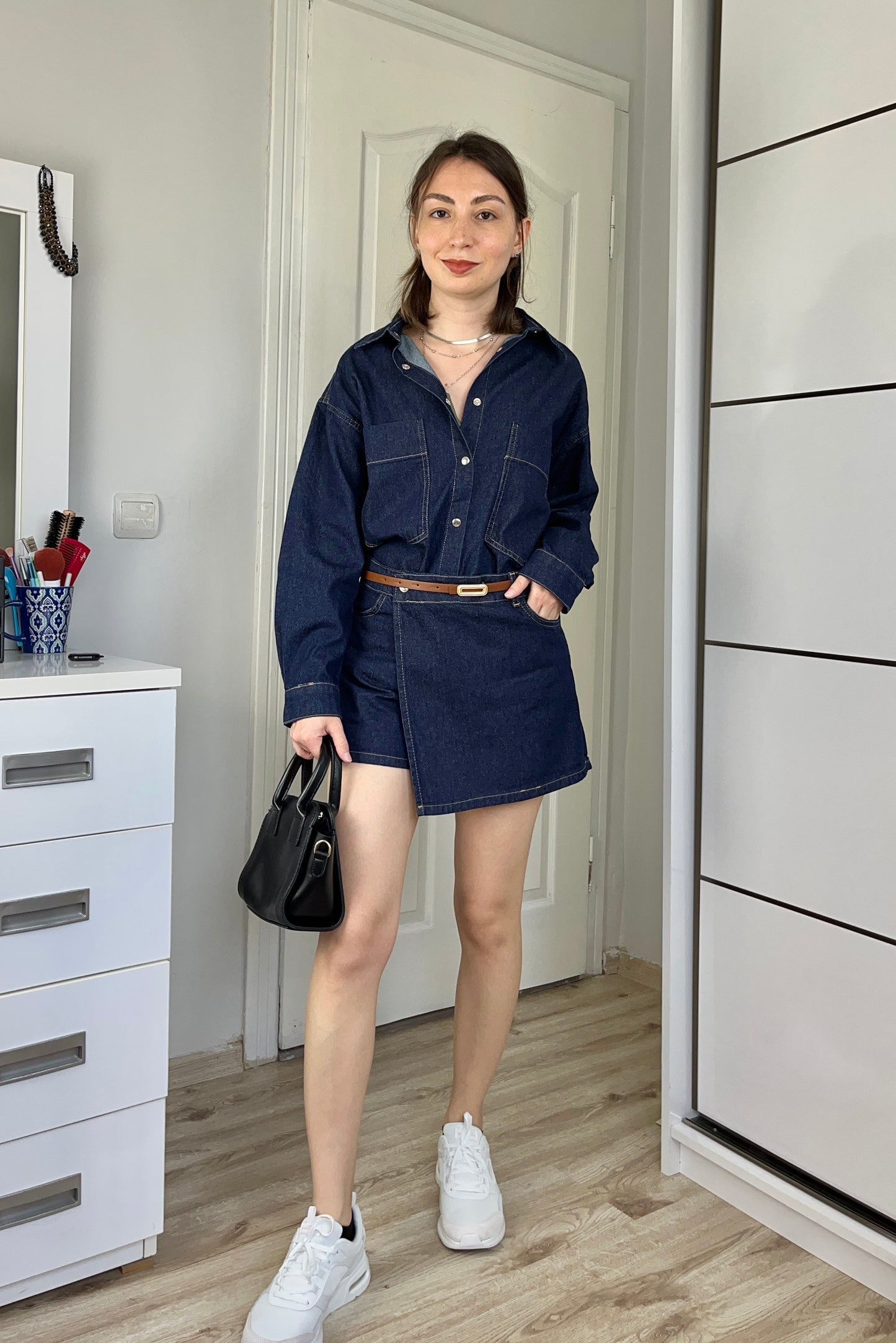 Denim Gömlek Şort Etek Takım