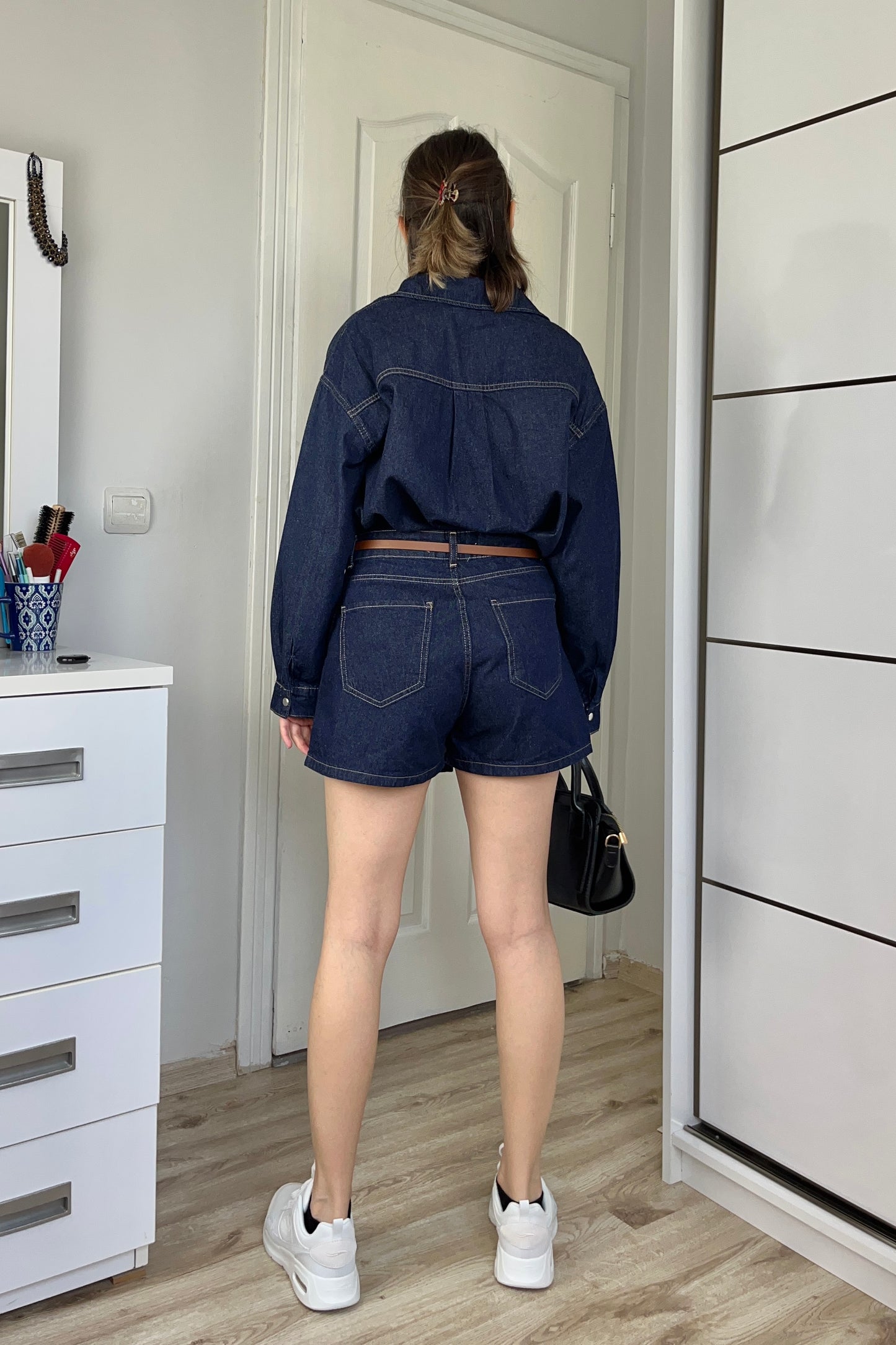 Denim Gömlek Şort Etek Takım