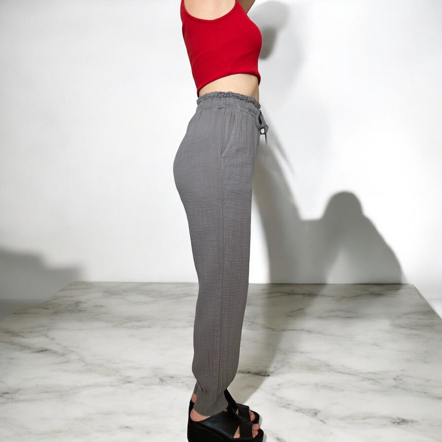 Müslin Havuç Yazlık Pantolon Gri