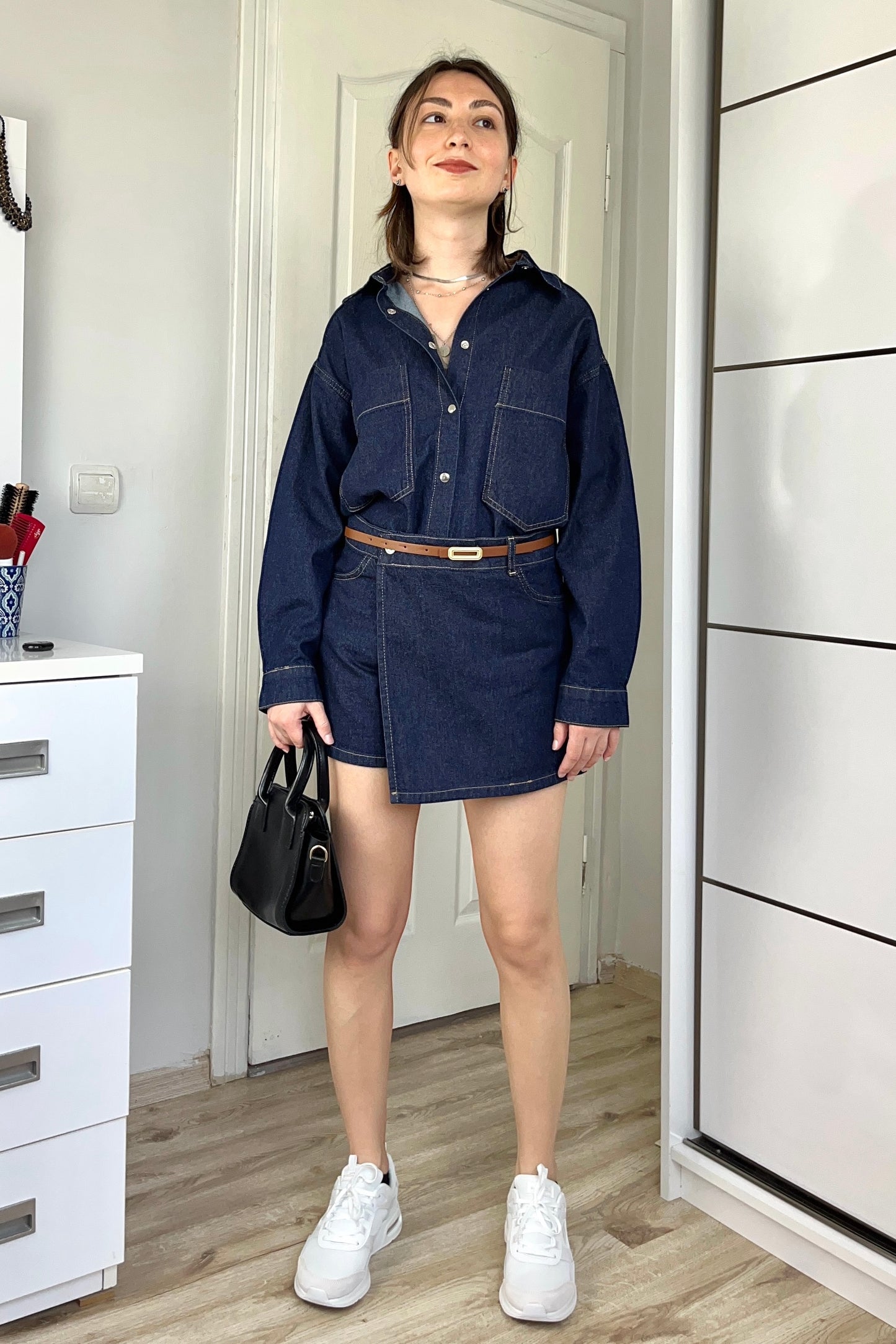 Denim Gömlek Şort Etek Takım