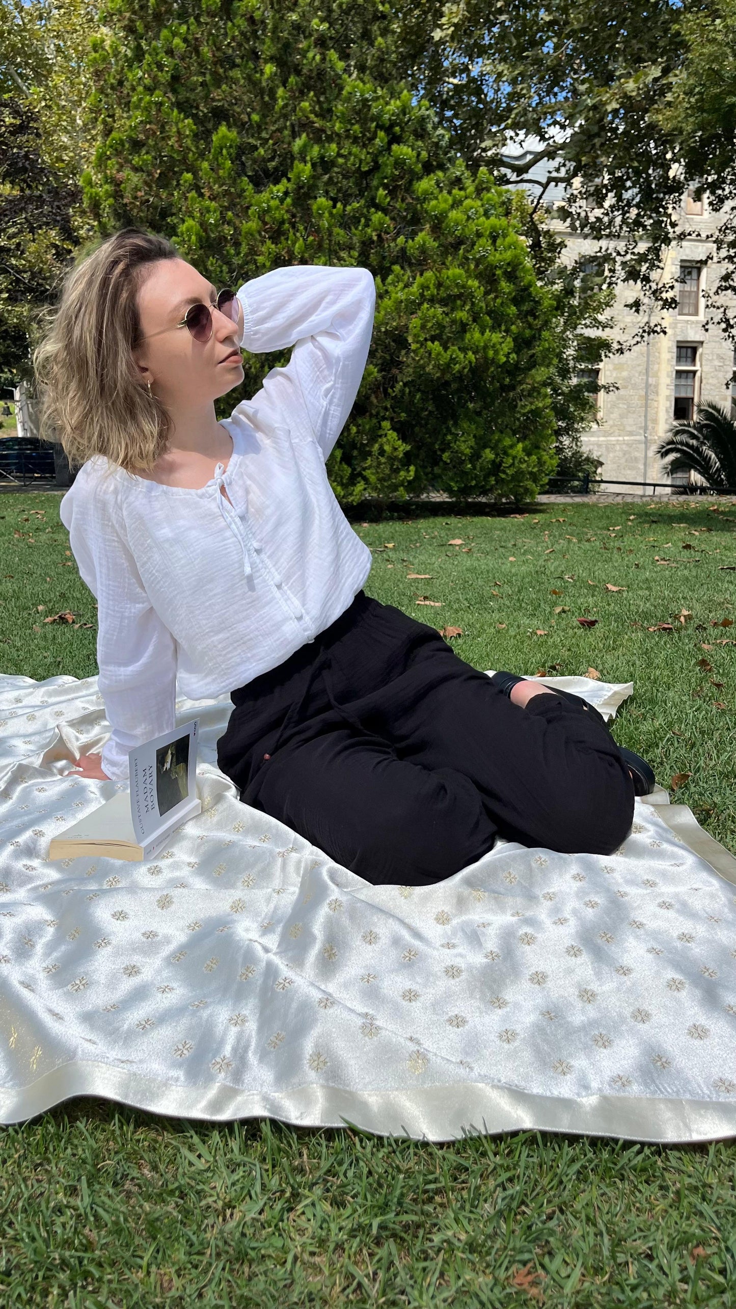 Uzun Kol Yazlık Müslin Bluz Beyaz