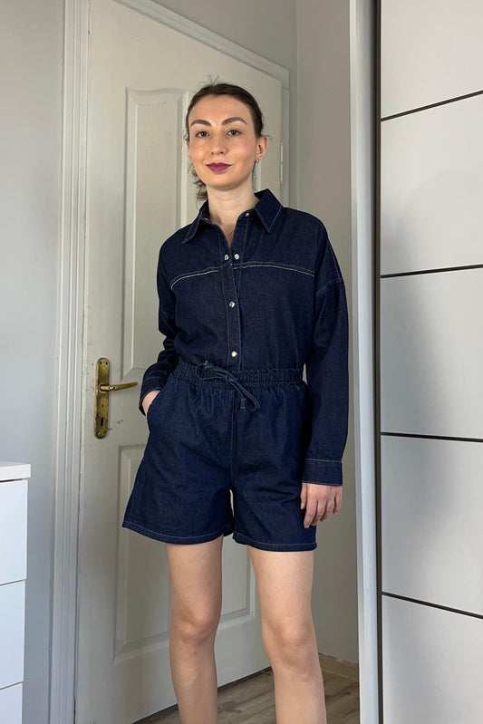 Denim Gömlek Şort Takım